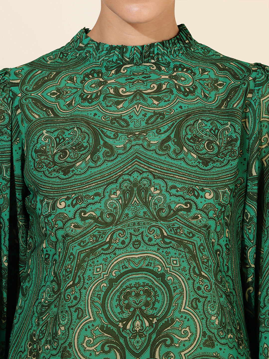Janasya Women's Green Georgette Digital Printed Casual Top | Grocsy