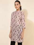 Janasya Women's Beige Georgette Floral Printed Casual Tunic | Grocsy