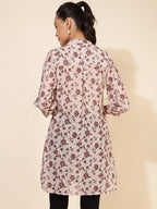 Janasya Women's Beige Georgette Floral Printed Casual Tunic | Grocsy