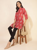 Janasya Women's Red Georgette Floral Printed Casual Tunic | Grocsy