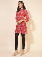 Janasya Women's Red Georgette Floral Printed Casual Tunic | Grocsy