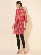Janasya Women's Red Georgette Floral Printed Casual Tunic | Grocsy