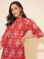 Janasya Women's Red Georgette Floral Printed Casual Tunic | Grocsy