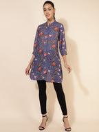 Janasya Women's Violet Georgette Floral Printed Casual Tunic | Grocsy