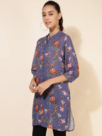 Janasya Women's Violet Georgette Floral Printed Casual Tunic | Grocsy