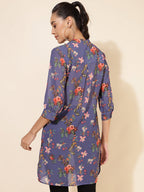 Janasya Women's Violet Georgette Floral Printed Casual Tunic | Grocsy