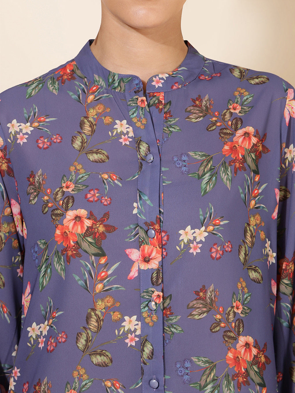 Janasya Women's Violet Georgette Floral Printed Casual Tunic | Grocsy