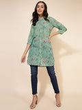 Janasya Women's Light Green Georgette Floral Printed Casual Tunic | Grocsy
