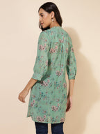 Janasya Women's Light Green Georgette Floral Printed Casual Tunic | Grocsy
