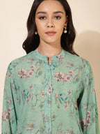Janasya Women's Light Green Georgette Floral Printed Casual Tunic | Grocsy