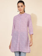 Janasya Women's Light Pink Georgette Floral Printed Casual Tunic | Grocsy