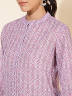 Janasya Women's Light Pink Georgette Floral Printed Casual Tunic | Grocsy
