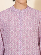 Janasya Women's Light Pink Georgette Floral Printed Casual Tunic | Grocsy