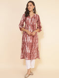 Janasya Light Brown Cotton Tie-dye Printed Casual Kurta | Grocsy
