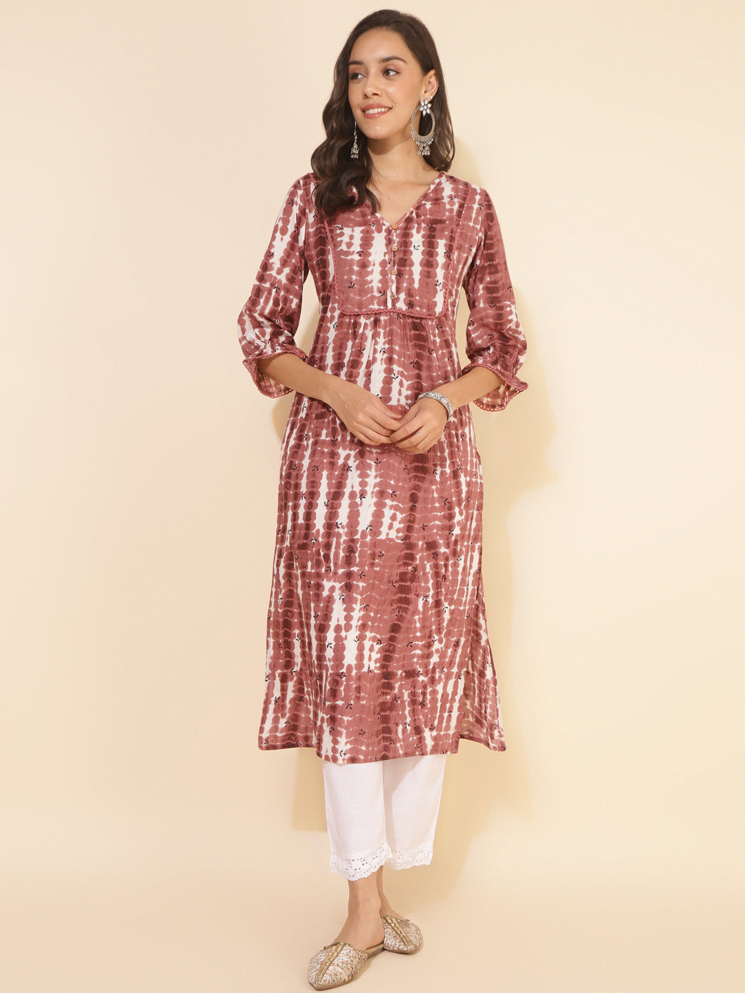 Janasya Light Brown Cotton Tie-dye Printed Casual Kurta | Grocsy