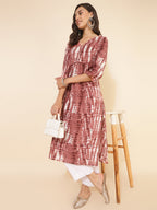 Janasya Light Brown Cotton Tie-dye Printed Casual Kurta | Grocsy