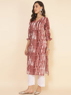 Janasya Light Brown Cotton Tie-dye Printed Casual Kurta | Grocsy
