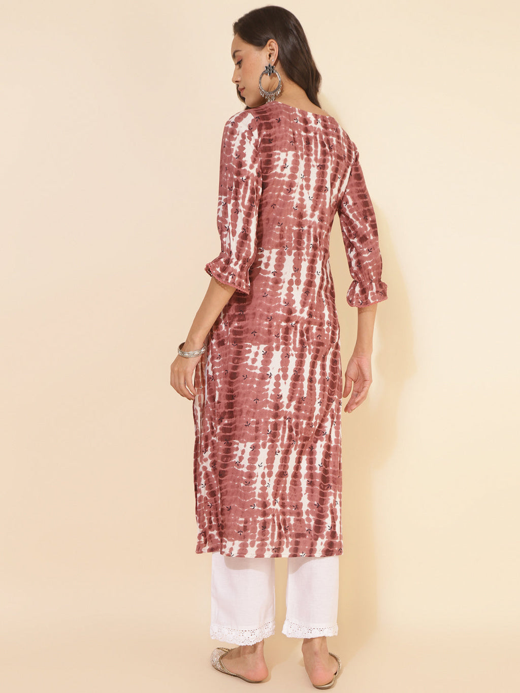Janasya Light Brown Cotton Tie-dye Printed Casual Kurta | Grocsy