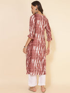 Janasya Light Brown Cotton Tie-dye Printed Casual Kurta | Grocsy