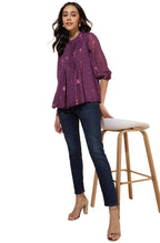 Janasya Purple Dobby Georgette Floral Print Casual A-Line Top | Grocsy
