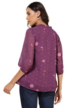 Janasya Purple Dobby Georgette Floral Print Casual A-Line Top | Grocsy