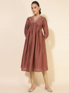 Janasya Brown Crepe Silk Embellished Empire Kurta | Grocsy