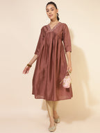 Janasya Brown Crepe Silk Embellished Empire Kurta | Grocsy