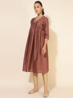 Janasya Brown Crepe Silk Embellished Empire Kurta | Grocsy