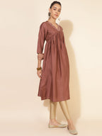 Janasya Brown Crepe Silk Embellished Empire Kurta | Grocsy