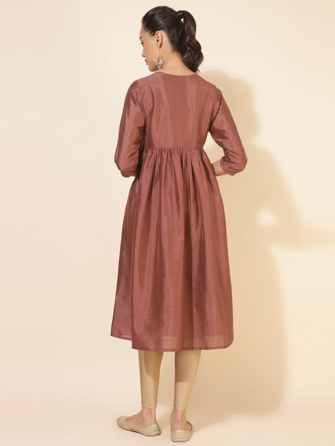 Janasya Brown Crepe Silk Embellished Empire Kurta | Grocsy