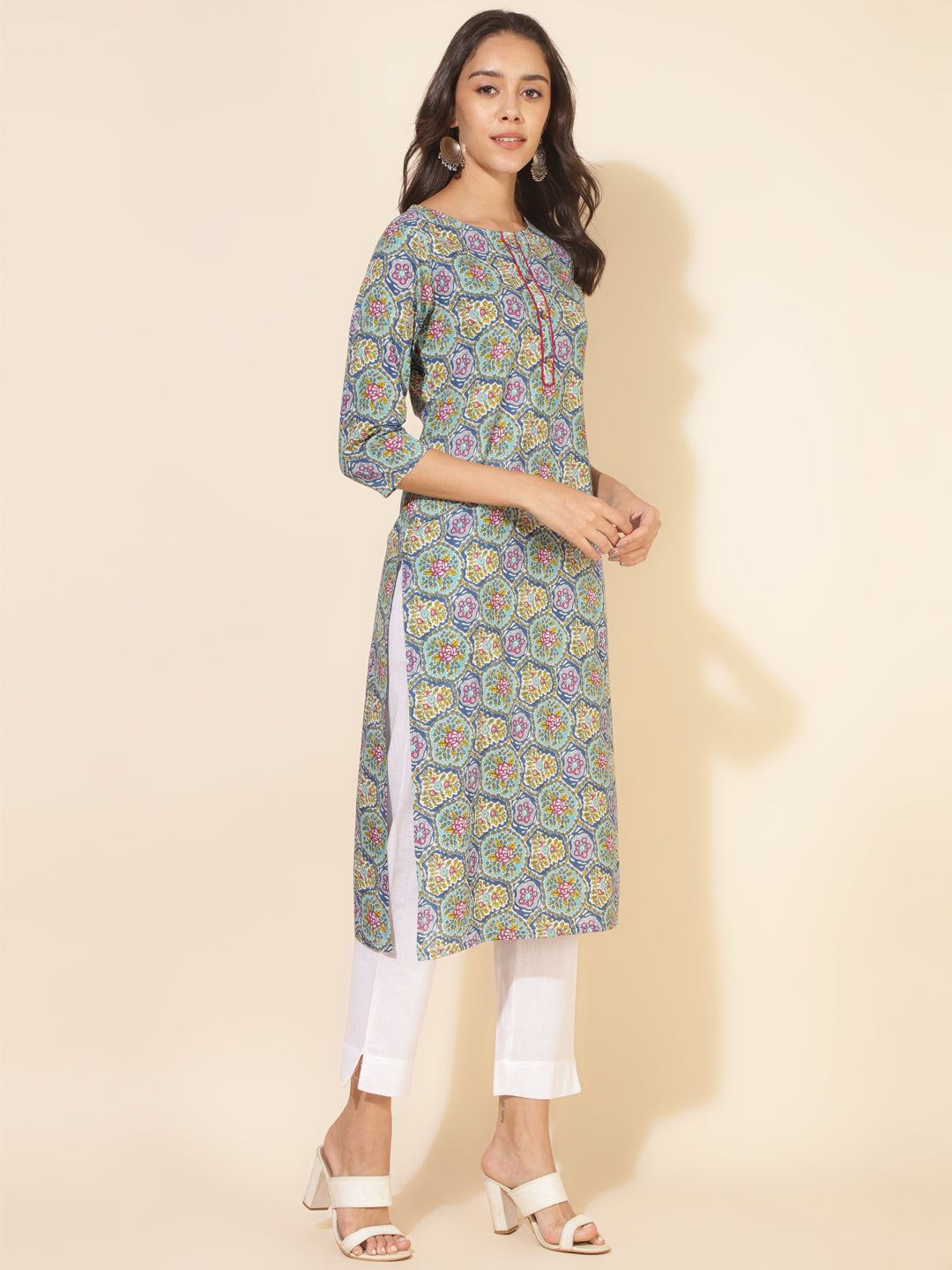 Janasya Multicolor Cotton Printed Casual Kurta | Grocsy