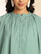 Janasya Sage Dobby Chiffon Woven Design Regular Top | Grocsy