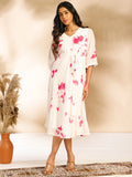 Janasya Off White Dobby Georgette Tie & Dye Fit & Flare Dress | Grocsy