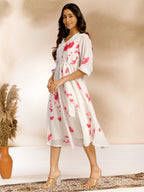 Janasya Off White Dobby Georgette Tie & Dye Fit & Flare Dress | Grocsy