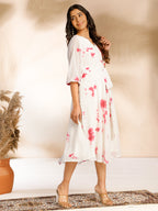 Janasya Off White Dobby Georgette Tie & Dye Fit & Flare Dress | Grocsy