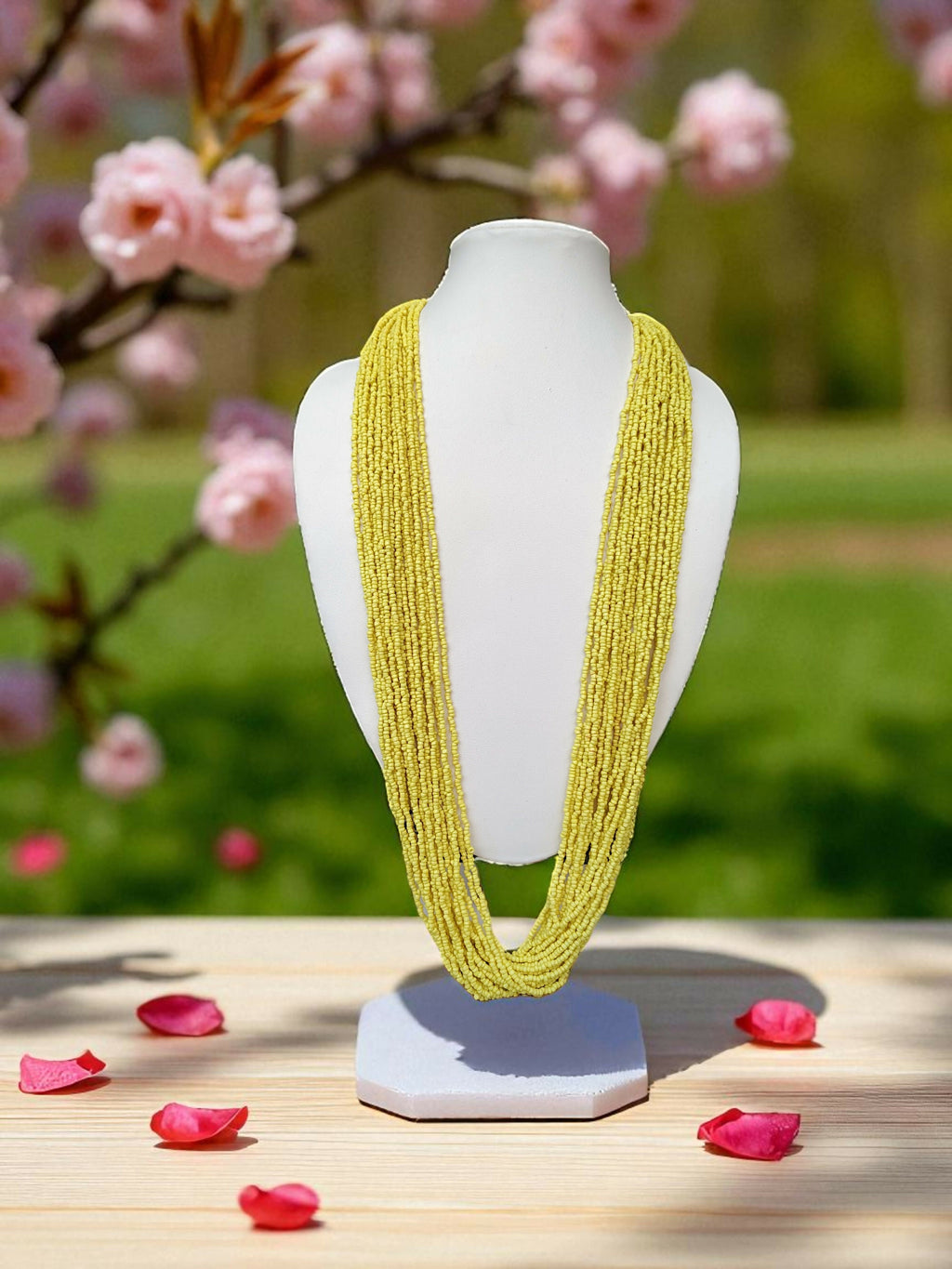 Inhanns Rangsaaz 20-Layer Luxe Long Beaded Only Necklace - Lemon Yellow Only Necklace | Grocsy
