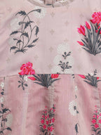 Ahalyaa Grey Chanderi Silk Pigment Print Kids Front Slit Kurta For Girls | Grocsy