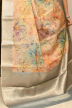 Joban Fashion Grey & Orange Saree Tissue Digital With Embroidery | Grocsy