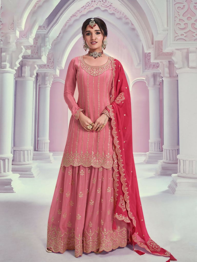 Vastranavya Exquisite Peach Heavy Chinon with Embroidered & Sequins Work Salwar Suits | Grocsy