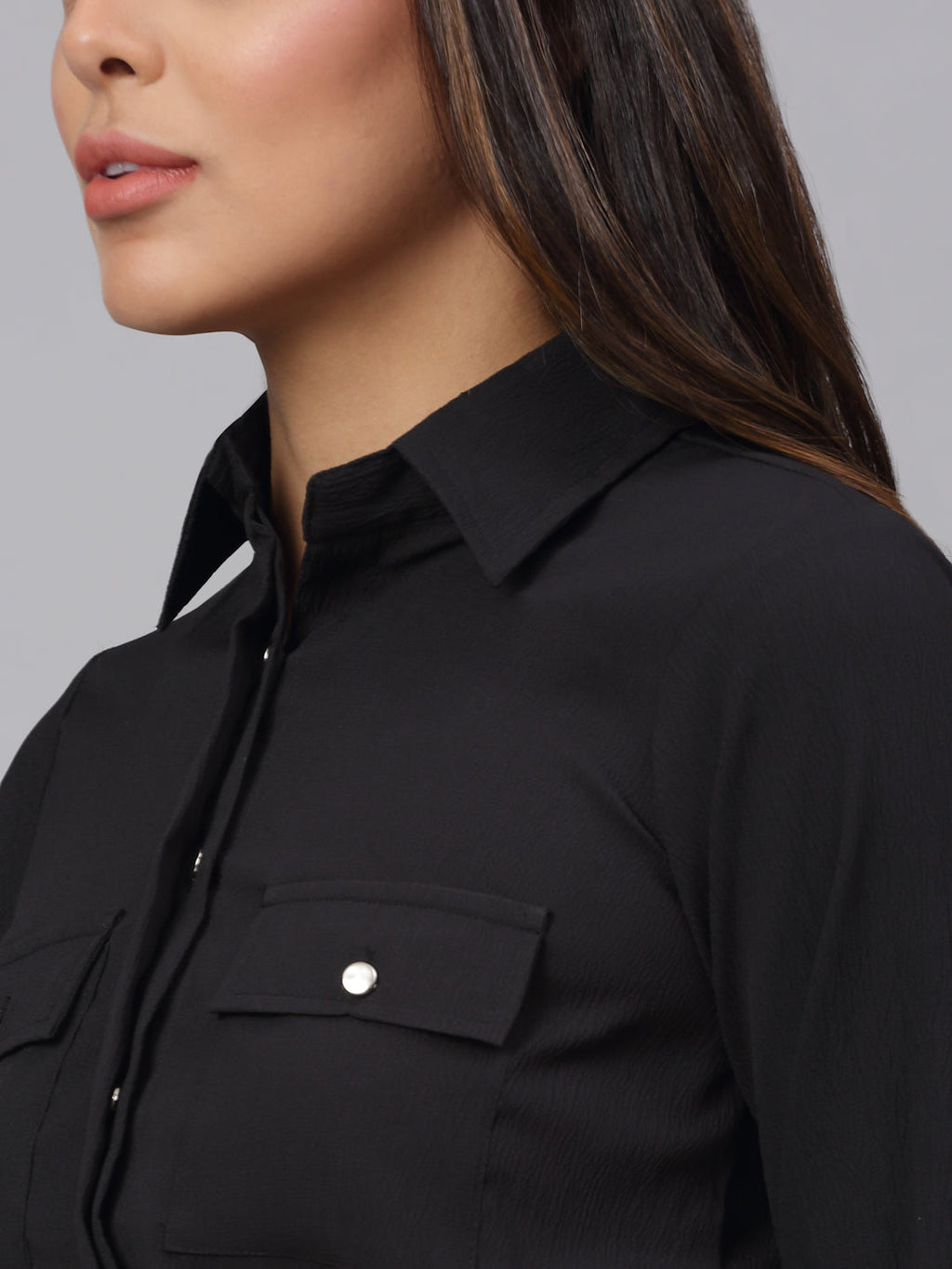 Jainish Women's Black Solid Shirt - Black | Grocsy