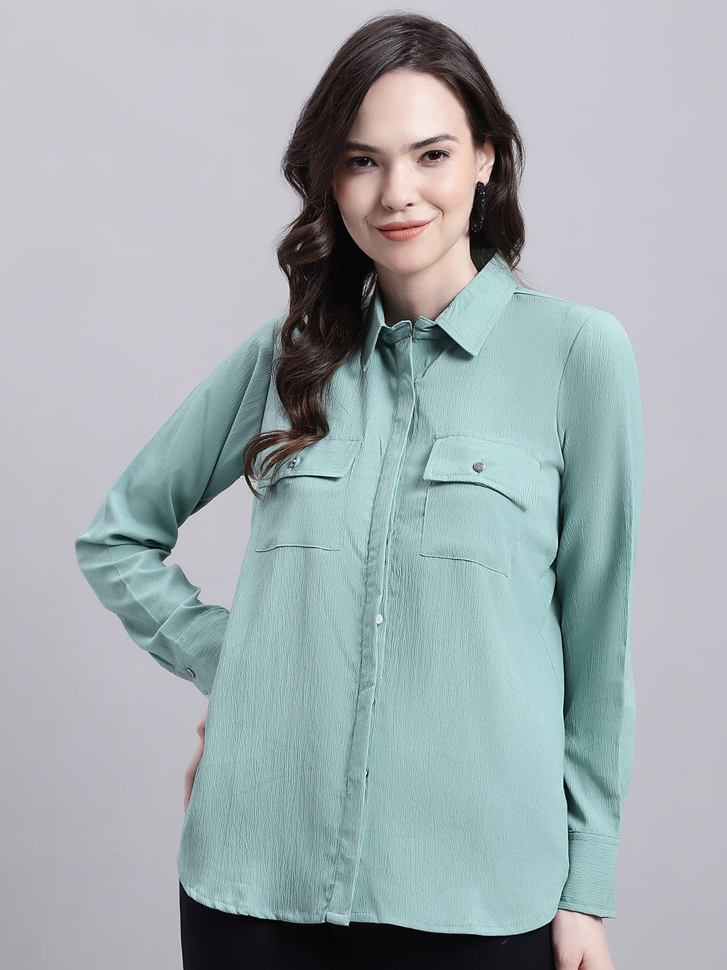 Jainish Women's Green Solid Shirt | Grocsy