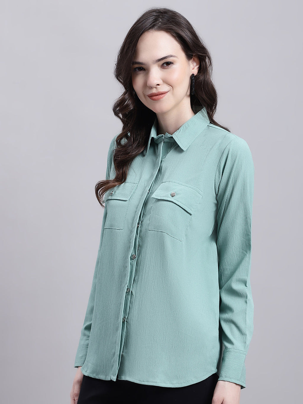 Jainish Women's Green Solid Shirt | Grocsy