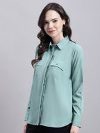 Jainish Women's Green Solid Shirt | Grocsy