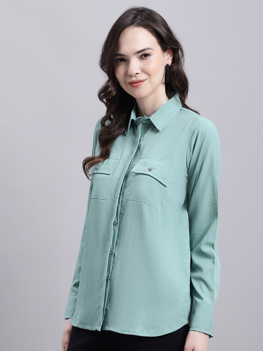 Jainish Women's Green Solid Shirt | Grocsy