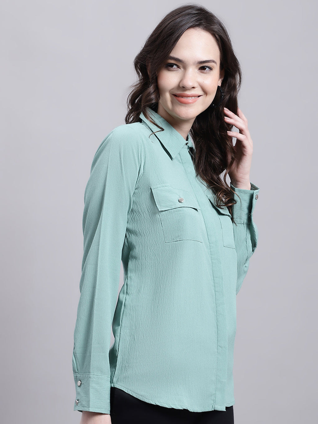 Jainish Women's Green Solid Shirt | Grocsy