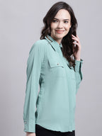 Jainish Women's Green Solid Shirt | Grocsy