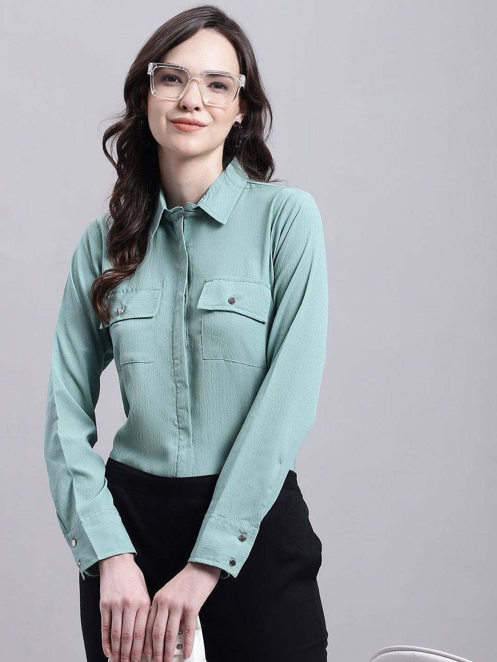 Jainish Women's Green Solid Shirt | Grocsy