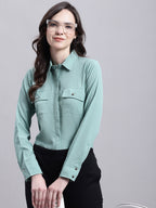 Jainish Women's Green Solid Shirt | Grocsy