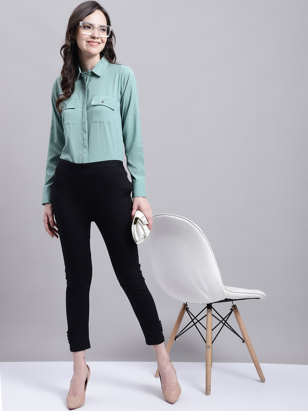 Jainish Women's Green Solid Shirt | Grocsy
