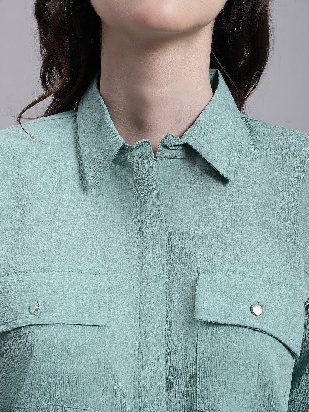 Jainish Women's Green Solid Shirt | Grocsy